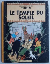 TINTIN LE TEMPLE DU SOLEIL  EDITION DE 1960 DOS JAUNE PAGES DE GARDE BLEU FONCE