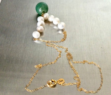 Or 18 Carats Collier Fine Chaîne-Perles de Culture +Pendentif Jade 18K 750 Jaune