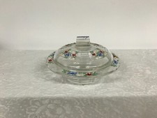 Petite boîte à biscuits/bonbons/sucreries, en verre, décor fleuri émaillé