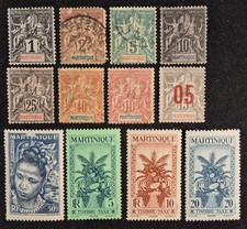 12 TIMBRES ANCIENS MARTINIQUE