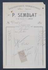Facture 1911 CHARCUTERIE COMESTIBLE P SEMBLAT   LIMOGES  old bill Rechnung 17