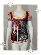 B - Superbe Haut T-shirt  Fantaisie Noir Multicolore Leslie Monte Carlo T 40