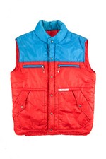 Doudoune sans manches en nylon rouge et bleu | Licorne | Vintage 80s
