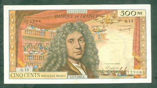 Rare billet 500nf - de, moliÈre