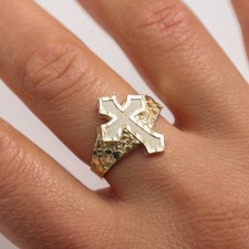 Bague Or Jaune 10K Ring Cross