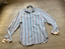 Chemise HARTFORD taille L 100% lin rayures bleu/orange/marron impeccable 175€