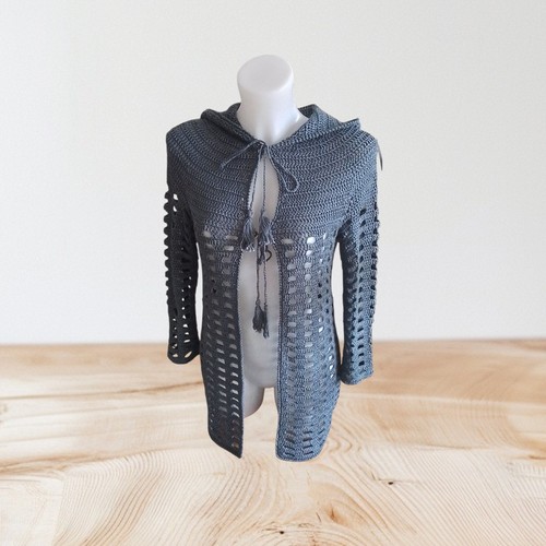 Gilet long capuche gris - gilet,