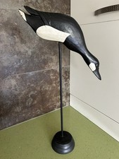 Grand Oiseau sur socle collection canard noir et blanc bois fait main figurine