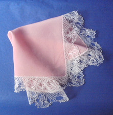 Années 1930/40-Poss.Continental-V.jolie tête de mariée en soie rose/crochet FAIT MAIN
