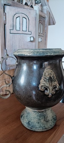 Vase grés poignées fer - vase, en