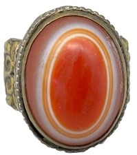 Bague en argent doré à l'or, ancienne bague ancienne en argent agate mauvais ...