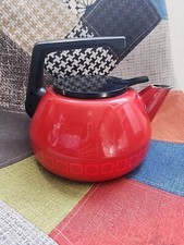 Vintage ancienne bouilloire émaillée couleur rouge poignée bakélite Et Couvercle