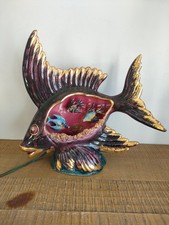 Grande Lampe Veilleuse Poisson Trompe L'œil Aquarium Mer Corail Doré Vintage 