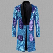 Hommes Sequin Long Costume Veste Carnaval Blazer Déguisement Manteau Showman
