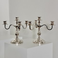 Paire De Chandeliers, 3 Branches, 4 Feux, en Métal Argenté