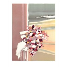 LANGLOIS Pierre-Gérard - Lithographie originale "Bouquet de fleurs aux falaises"