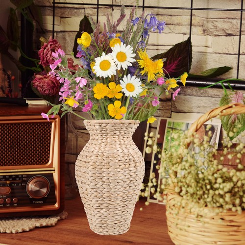 Straw rush vase home decor - straw,
