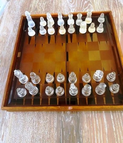 Jeu échecs verre et bois - d'échecs,