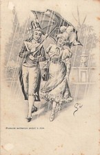 CP ILLUSTREE COUPLE ELEGANT COSTUME CHAPEAU BICORNE PARAPLUIE - ENDOMMAGEE 24513