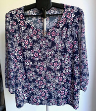 TUNIQUE TEE SHIRT FEMME  ARMAND THIERY Taille 5  42 / 44 Bleu marine motif fleur