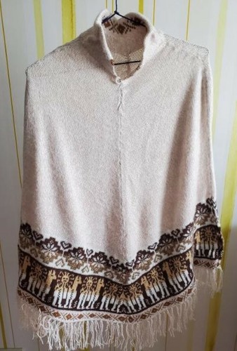 Alpaga tricot poncho beige - poncho:,