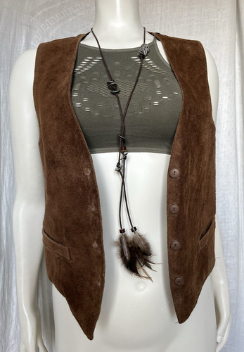 Vintage suede leather vest tan - leather,