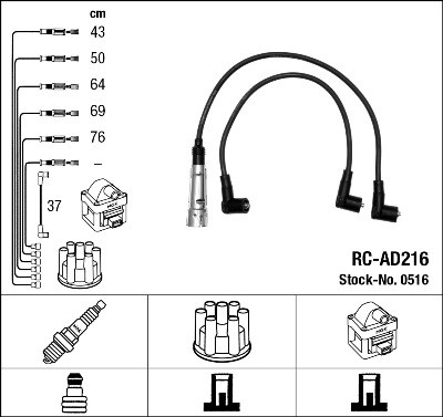 Ngk 0516 ignition cable - 0516, kit