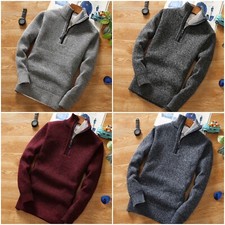 Pull chaud tricoté à col roulé homme épais molleton fermeture éclair chaud slim