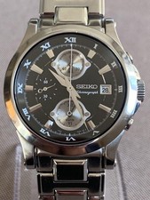 Seiko Premier Chronograph Watch Quartz 1.57" Case 6.9" Wrist