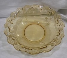 ANCIENNE COUPE A FRUITS VERRE  AMBRÉ DÉCOR CERISES ART DECO  X76/1