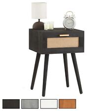 Table de chevet 1 tiroir table de nuit en bois et lin design vintage