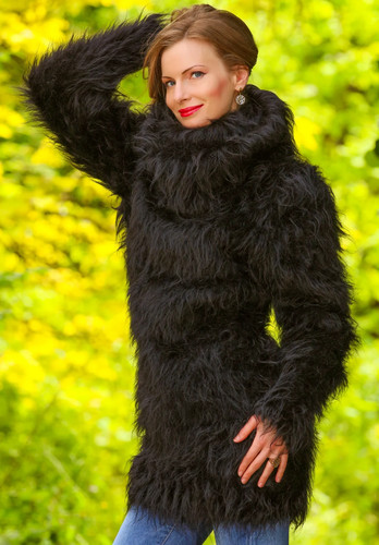 Black fuzzy mohair - , with