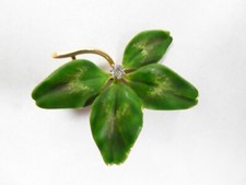 Joli Détaillé 1900 Art Nouveau 14K or Diamant Émail Trèfle Broche