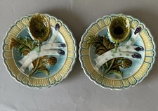 2 Jolies Assiettes à asperges Artichaut Barbotine Majolica