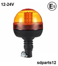 Gyrophare 12V 24V LED Orange Rotatif Flash Tige DIN 2 Pôles Flexible ECE E9 R65