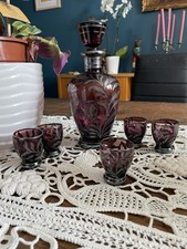 Service à liqueur à décanter art deco améthyste décor argenté Italie vintage