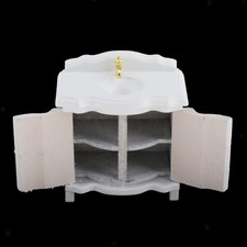 Meuble de toilette blanc pour maison de poupée 1/12, lavabo, meuble,