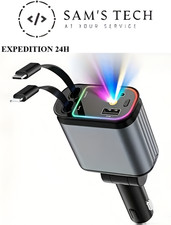 Chargeur Voiture 4 en 1 Rétractable 66W USB-C iPhone Samsung LED Étoiles