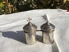 Ancien ampoules huiles sainte en argent massif Calice patène religion 