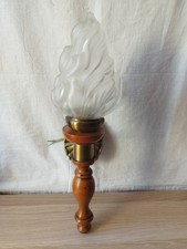 ​Applique Murale Vintage en Bois et Laiton, Verre Givré Flamme E14