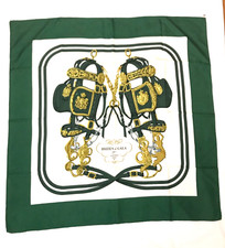Ancien Foulard / Carré de Soie Hermès modèle " Brides de Gala " Vert Blanc Or