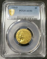 Très Rare 5 Dollars Or Tête D'indien 1909 O