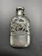 Ancien Flacon Flasque Alcool Whisky Verre Monture Argent Sterling Vintage Old 