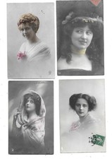 4 CPA carte postale ancienne belles femmes au voile pastel
