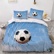 Housse de Couette Football 140x200 Garçons Bleu 3D Parure de Lit Football Dou...