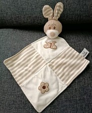 1755?Doudou lapin Rabbit plat Soft Friends LGRI blanc beige papillon fleur rayé