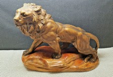 Superbe Grosse Statue Lion sur Rocher Plâtre Patiné Signée Fagotto Décoration