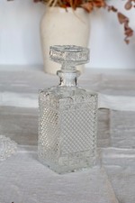 Carafe à whisky vintage en verre pressé – Bouchon gravé fleur