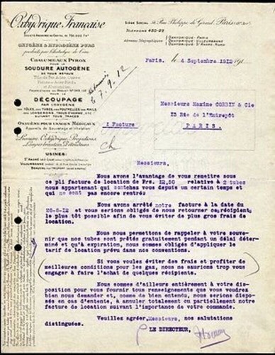 Facture 1912 oxhydrique - facture,
