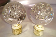 ANCIENNE 2 BOULES SULFURE VERRE BULLE EMBOUTS TRINGLE RIDEAU OU AUTRE